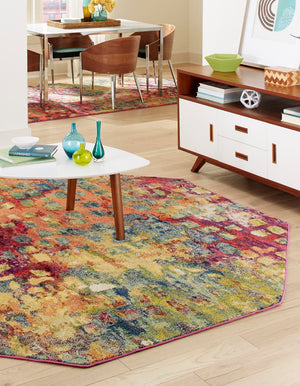 Multicolor 8' x 8' Jardin Octagon Area Rug 100% Polypropylene With Cotton Backing Colorful & Vivid Modern Carpet for Home Decor for Sale at Rug Engine