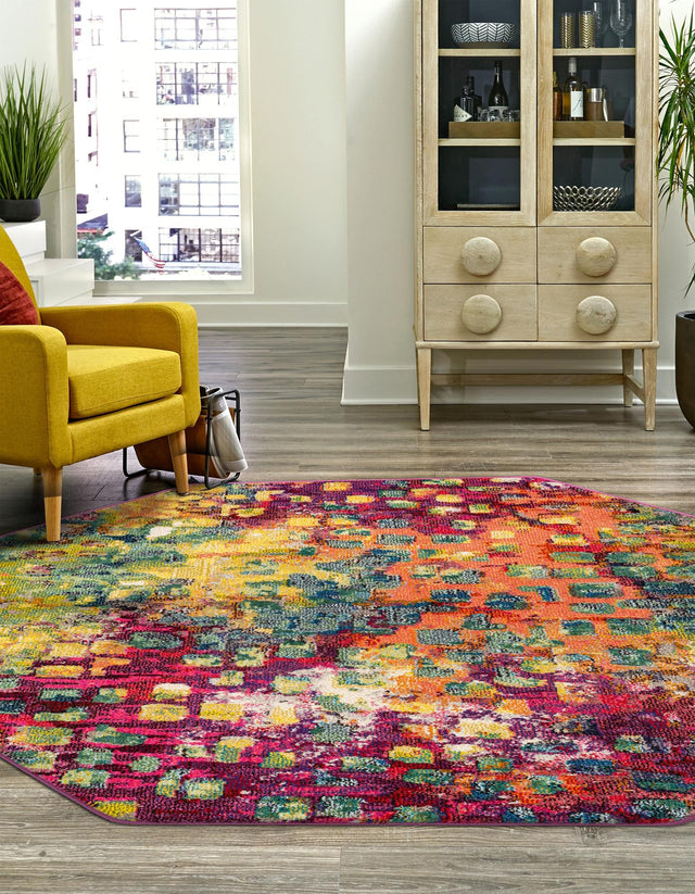 Multicolor 8' x 8' Jardin Octagon Area Rug 100% Polypropylene With Cotton Backing Colorful & Vivid Modern Carpet for Home Decor for Sale at Rug Engine
