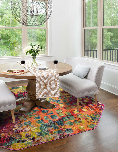 Multicolor 5' x 5' Jardin Octagon Area Rug 100% Polypropylene With Cotton Backing Colorful & Vivid Modern Carpet for Home Decor for Sale at Rug Engine