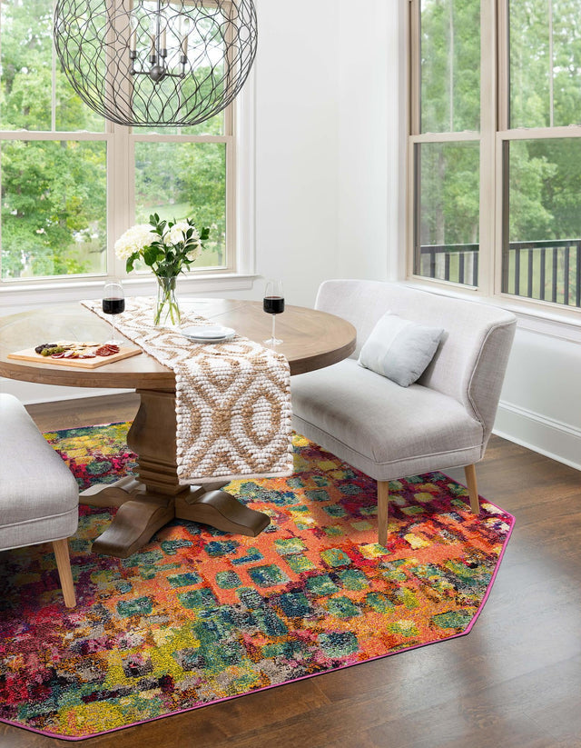Multicolor 8' x 8' Jardin Octagon Area Rug 100% Polypropylene With Cotton Backing Colorful & Vivid Modern Carpet for Home Decor for Sale at Rug Engine