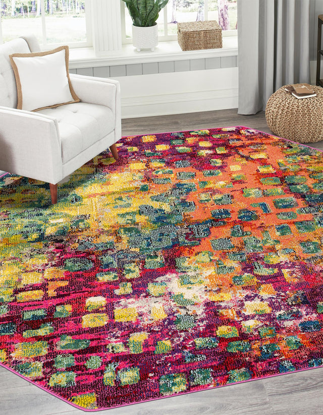 Multicolor 8' x 8' Jardin Octagon Area Rug 100% Polypropylene With Cotton Backing Colorful & Vivid Modern Carpet for Home Decor for Sale at Rug Engine