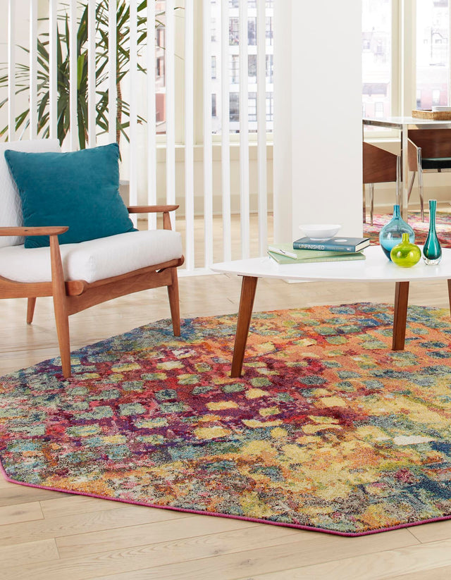 Multicolor 5' x 5' Jardin Octagon Area Rug 100% Polypropylene With Cotton Backing Colorful & Vivid Modern Carpet for Home Decor for Sale at Rug Engine