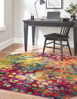 Multicolor 5' x 5' Jardin Octagon Area Rug 100% Polypropylene With Cotton Backing Colorful & Vivid Modern Carpet for Home Decor for Sale at Rug Engine