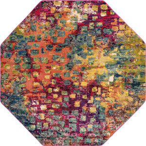 Multicolor 8' x 8' Jardin Octagon Area Rug 100% Polypropylene With Cotton Backing Colorful & Vivid Modern Carpet for Home Decor for Sale at Rug Engine
