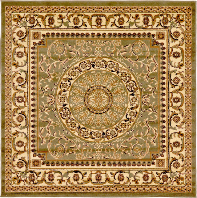 Light Green 6' 1 x 6' 1 Versailles Square Area Rug Classic Traditional Motif Indoor Carpet for Hallways, Dining Rooms, Bedrooms, Living Room, Office for Sale at Rug Engine