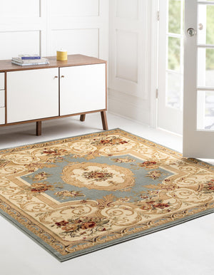Light Blue 6' 1 x 6' 1 Versailles Square Area Rug Classic Traditional Motif Indoor Carpet for Hallways, Dining Rooms, Bedrooms, Living Room, Office for Sale at Rug Engine