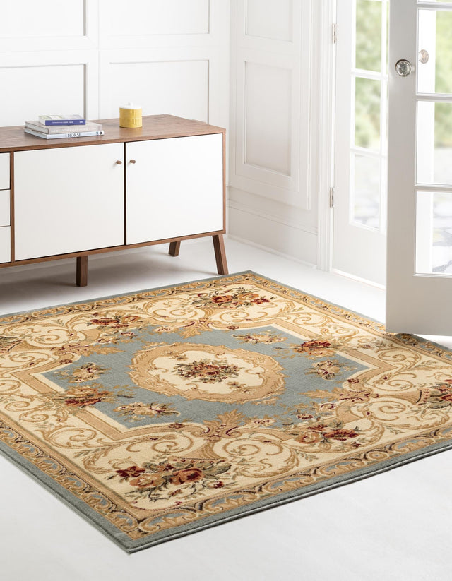 Light Blue 6' 1 x 6' 1 Versailles Square Area Rug Classic Traditional Motif Indoor Carpet for Hallways, Dining Rooms, Bedrooms, Living Room, Office for Sale at Rug Engine