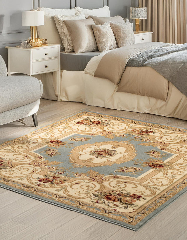 Light Blue 6' 1 x 6' 1 Versailles Square Area Rug Classic Traditional Motif Indoor Carpet for Hallways, Dining Rooms, Bedrooms, Living Room, Office for Sale at Rug Engine