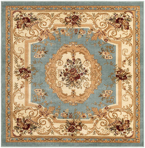 Light Blue 6' 1 x 6' 1 Versailles Square Area Rug Classic Traditional Motif Indoor Carpet for Hallways, Dining Rooms, Bedrooms, Living Room, Office for Sale at Rug Engine