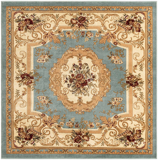 Light Blue 6' 1 x 6' 1 Versailles Square Area Rug Classic Traditional Motif Indoor Carpet for Hallways, Dining Rooms, Bedrooms, Living Room, Office for Sale at Rug Engine