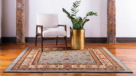 Light Blue 7' 10 x 7' 10 Voyage Square Area Rug Persian Inspired Classic Traditional Design Durable Carpet Mat for Home Interior Design for Sale at Rug Engine
