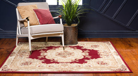 Red 7' 10 x 7' 10 Versailles Square Area Rug Classic Traditional Motif Indoor Carpet for Hallways, Dining Rooms, Bedrooms, Living Room, Office for Sale at Rug Engine