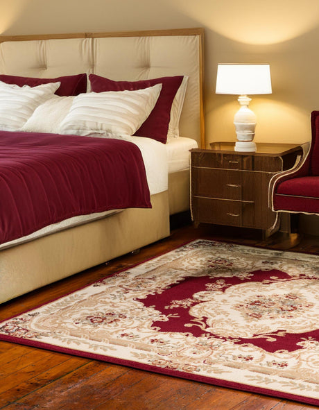 Red 7' 10 x 7' 10 Versailles Square Area Rug Classic Traditional Motif Indoor Carpet for Hallways, Dining Rooms, Bedrooms, Living Room, Office for Sale at Rug Engine