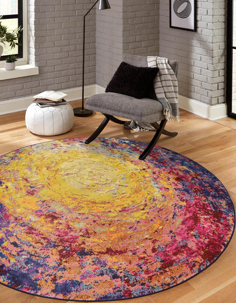 Multicolor 6' x 6' Estrella Round Area Rug 100% Polypropylene Non-Shedding Stain Resistant Carpet Colorful Modern Abstract Design Easy Clean for Home Decor for Sale at Rug Engine