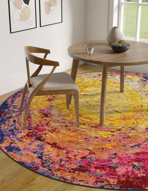 Multicolor 6' x 6' Estrella Round Area Rug 100% Polypropylene Non-Shedding Stain Resistant Carpet Colorful Modern Abstract Design Easy Clean for Home Decor for Sale at Rug Engine