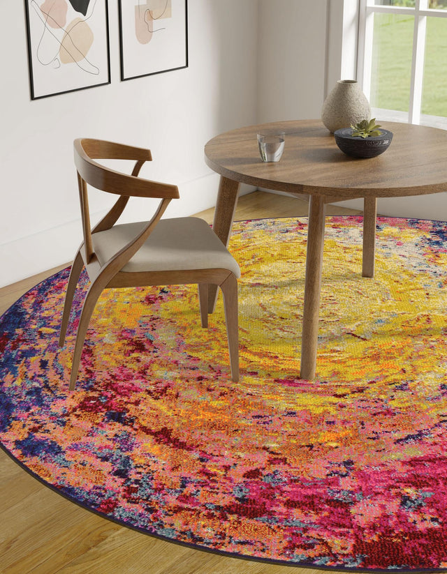 Multicolor 6' x 6' Estrella Round Area Rug 100% Polypropylene Non-Shedding Stain Resistant Carpet Colorful Modern Abstract Design Easy Clean for Home Decor for Sale at Rug Engine