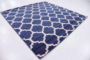 Dark Blue 7' 10 x 7' 10 Trellis Square Area Rug