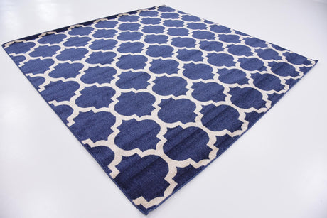 Dark Blue 7' 10 x 7' 10 Trellis Square Area Rug Geometric Modern Unique Durable Easy Clean Carpet for Contemporary Interior Design for Sale at Rug Engine