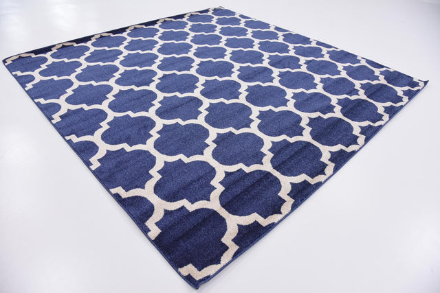 Dark Blue 7' 10 x 7' 10 Trellis Square Area Rug