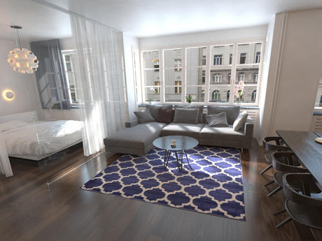 Dark Blue 7' 10 x 7' 10 Trellis Square Area Rug Geometric Modern Unique Durable Easy Clean Carpet for Contemporary Interior Design for Sale at Rug Engine