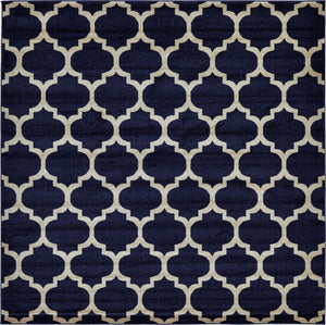 Dark Blue 7' 10 x 7' 10 Trellis Square Area Rug