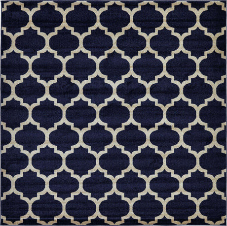 Dark Blue 7' 10 x 7' 10 Trellis Square Area Rug