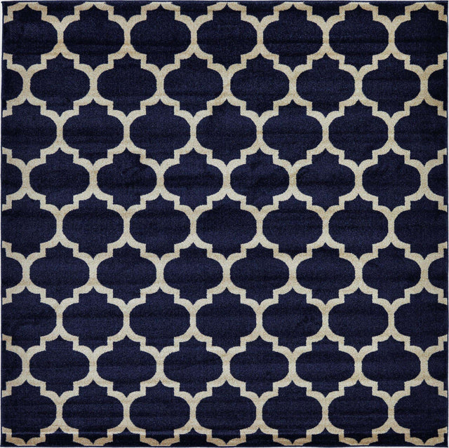 Dark Blue 7' 10 x 7' 10 Trellis Square Area Rug