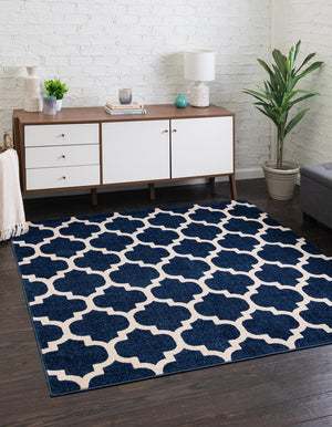 Dark Blue 6' 1 x 6' 1 Trellis Square Area Rug