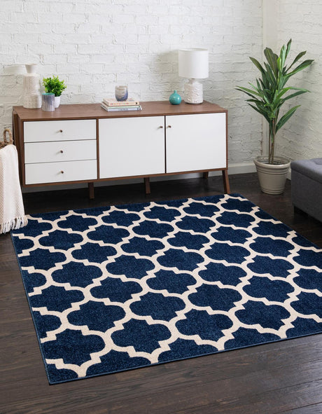 Dark Blue 6' 1 x 6' 1 Trellis Square Area Rug