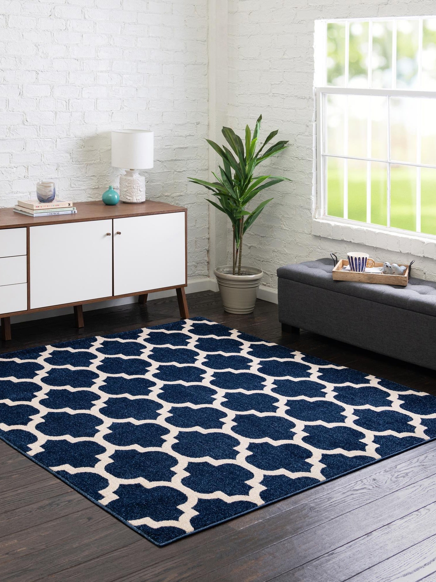 Dark Blue 6' 1 x 6' 1 Trellis Square Area Rug