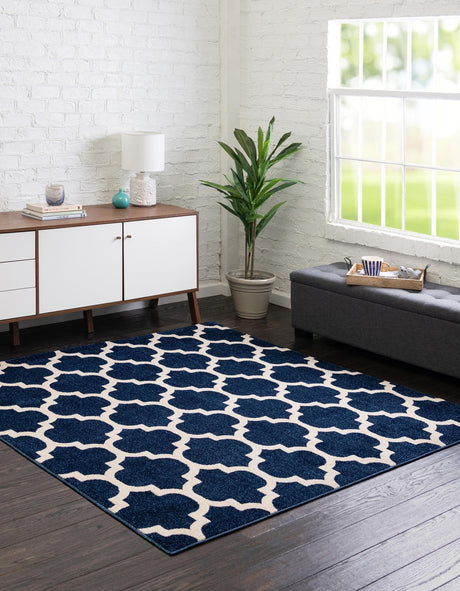 Dark Blue 10' x 10' Trellis Square Area Rug Geometric Modern Unique Durable Easy Clean Carpet for Contemporary Interior Design for Sale at Rug Engine