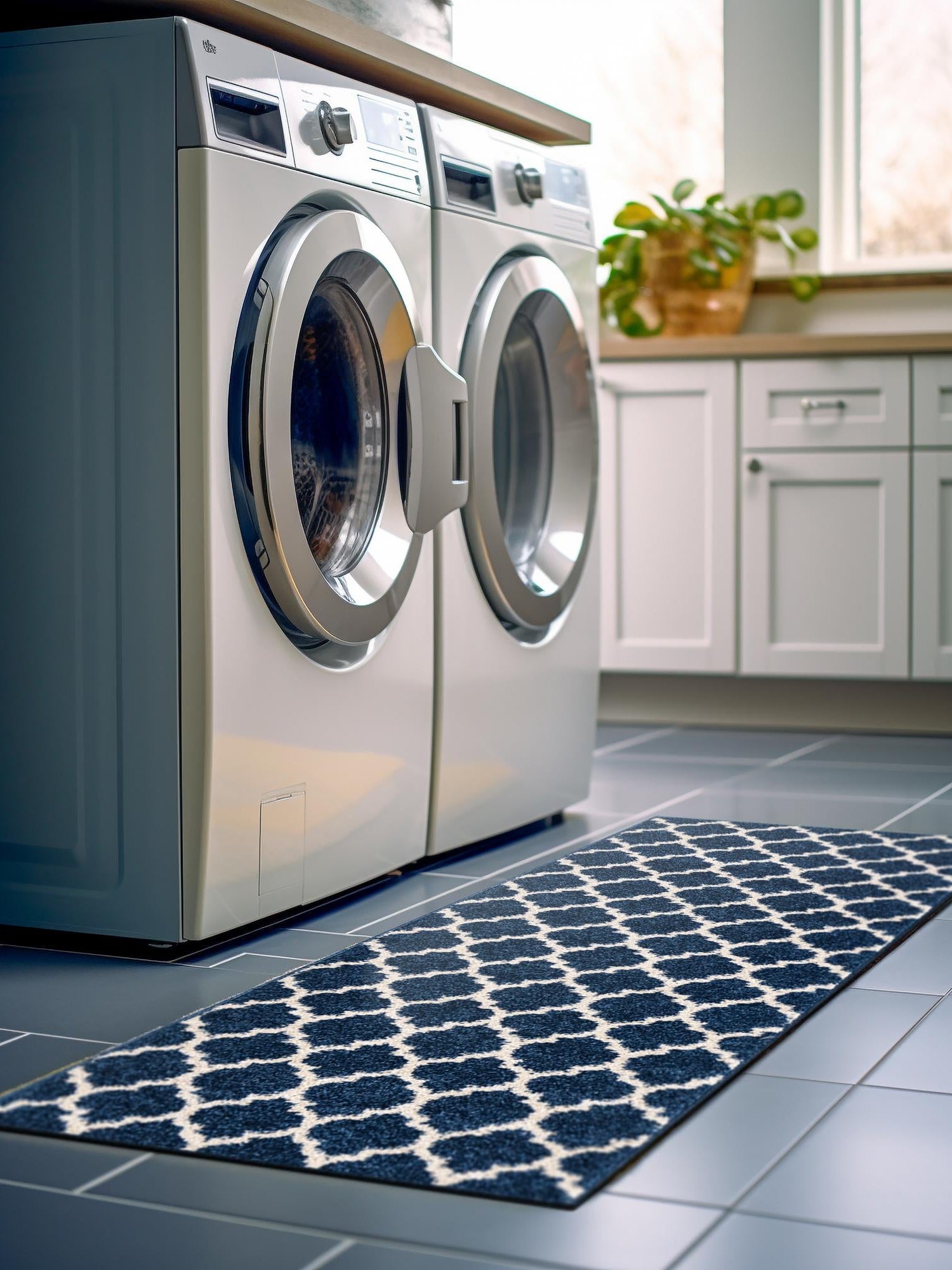 Dark Blue 2' 7 x 10' Trellis Runner Area Rug