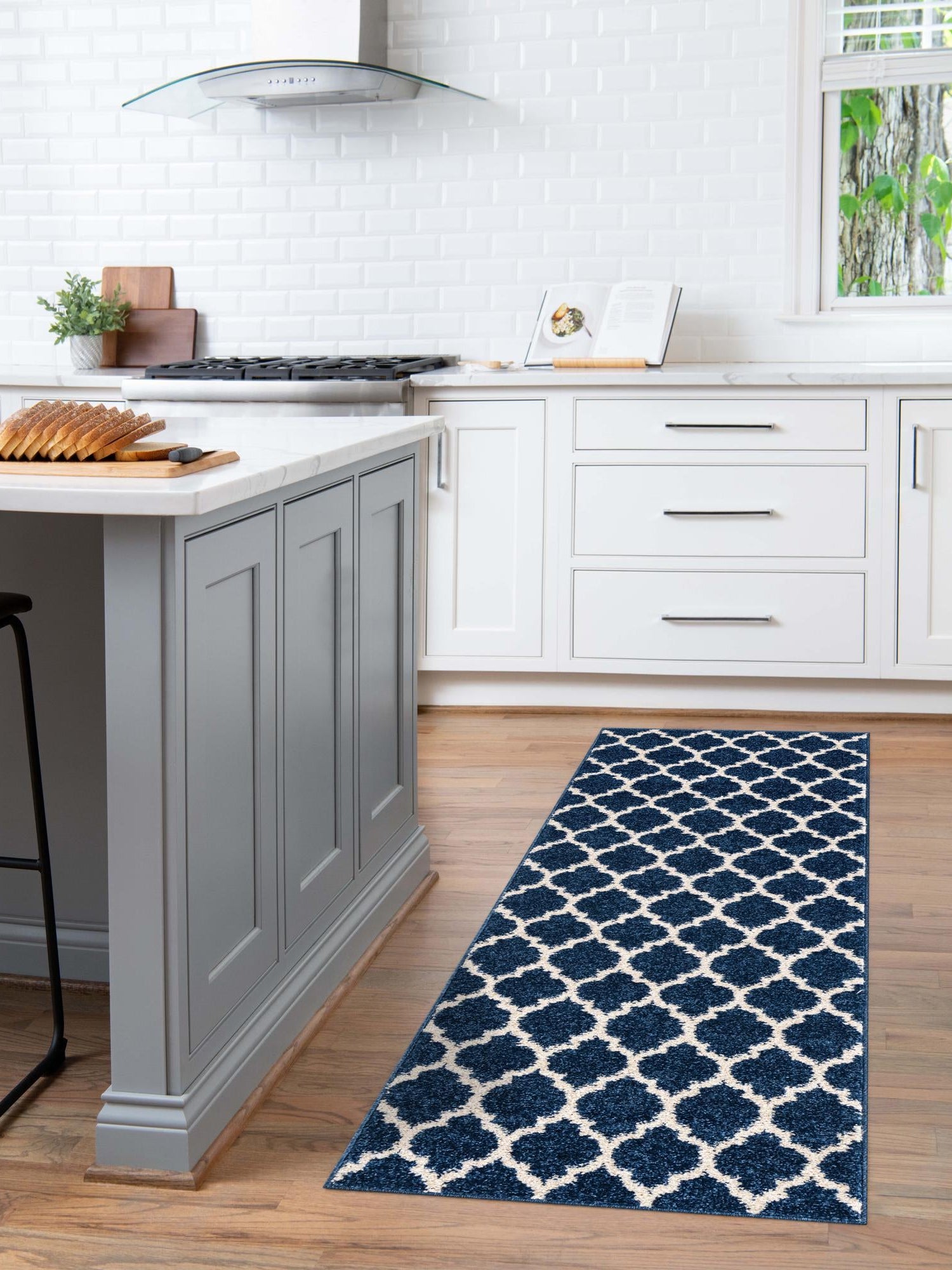 Dark Blue 2' x 6' 1 Trellis Runner Area Rug