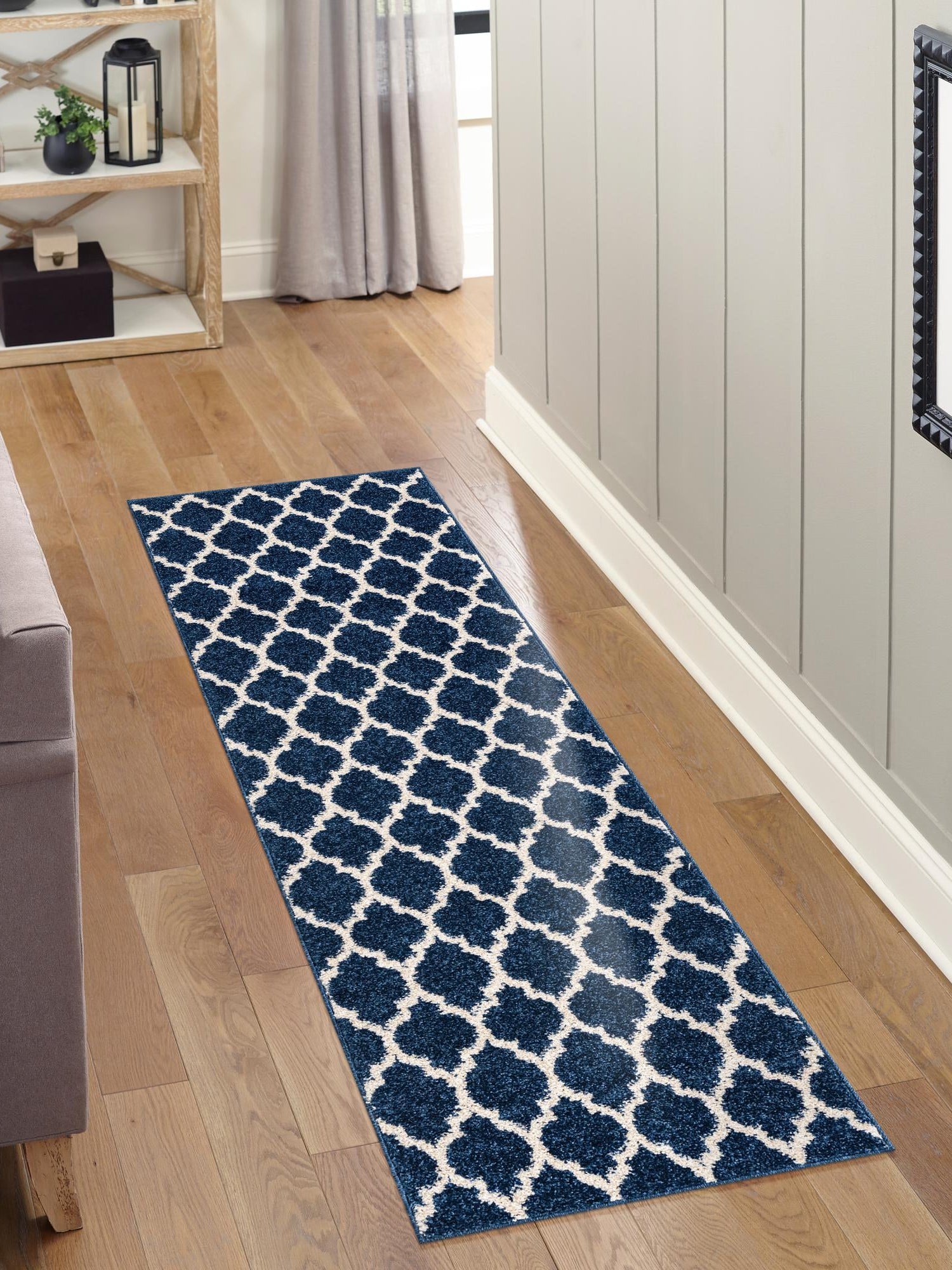 Dark Blue 2' 7 x 19' 8 Trellis Runner Area Rug