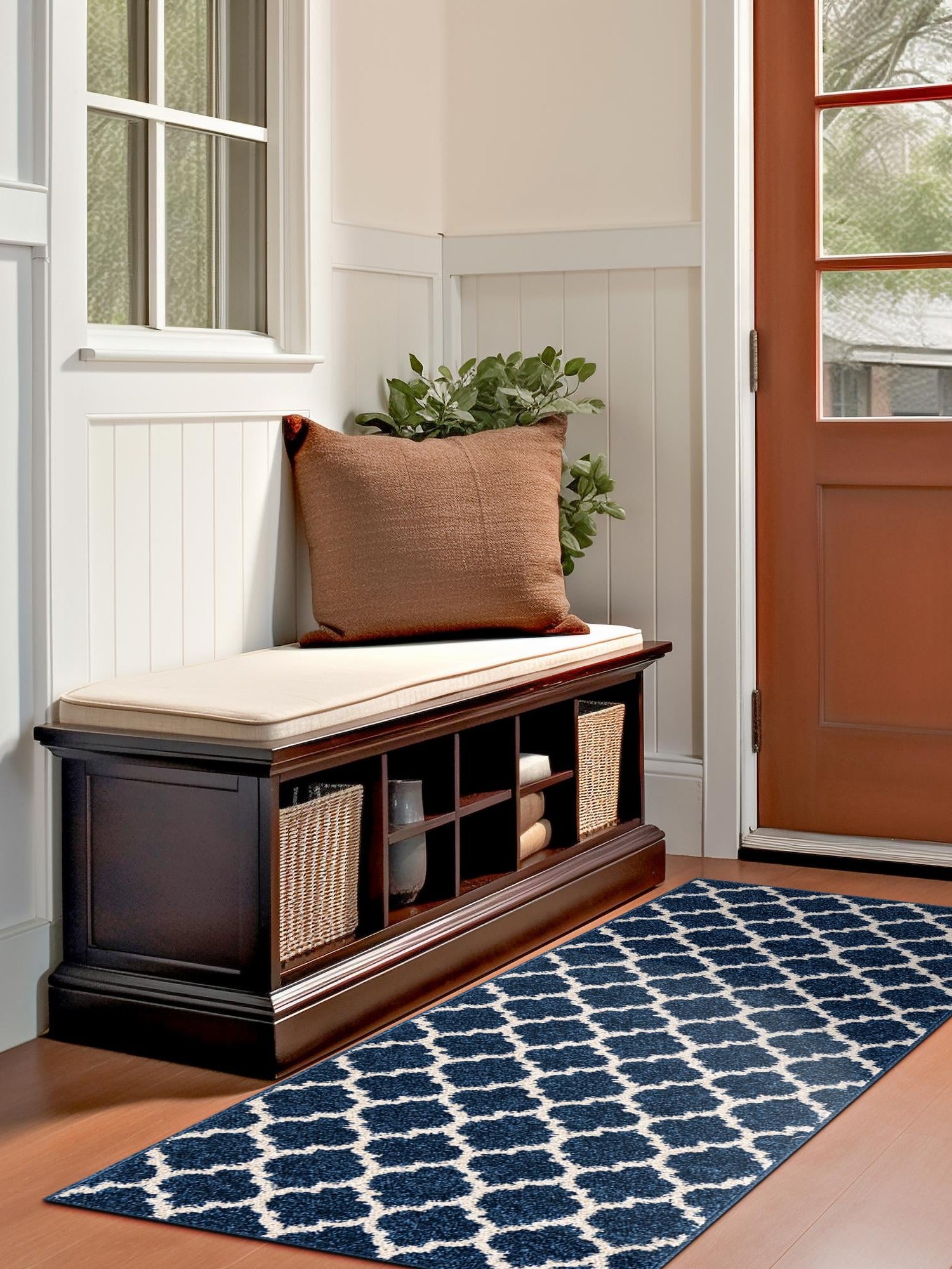 Dark Blue 2' 7 x 10' Trellis Runner Area Rug