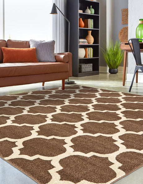 Brown 7' 10 x 7' 10 Trellis Square Area Rug Geometric Modern Unique Durable Easy Clean Carpet for Contemporary Interior Design for Sale at Rug Engine