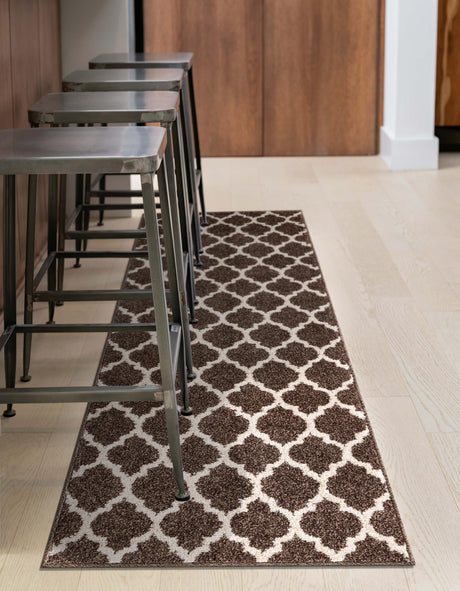 Brown 2' 7 x 8' Trellis Runner Area Rug Geometric Modern Unique Durable Easy Clean Carpet for Contemporary Interior Design for Sale at Rug Engine