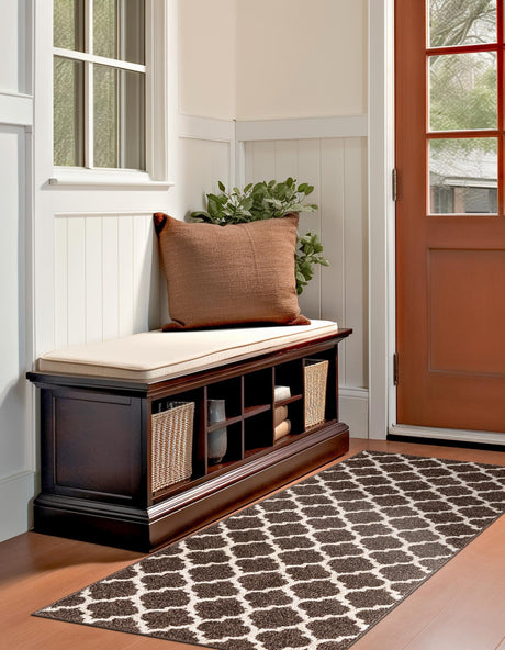 Brown 2' 7 x 10' Trellis Runner Area Rug Geometric Modern Unique Durable Easy Clean Carpet for Contemporary Interior Design for Sale at Rug Engine