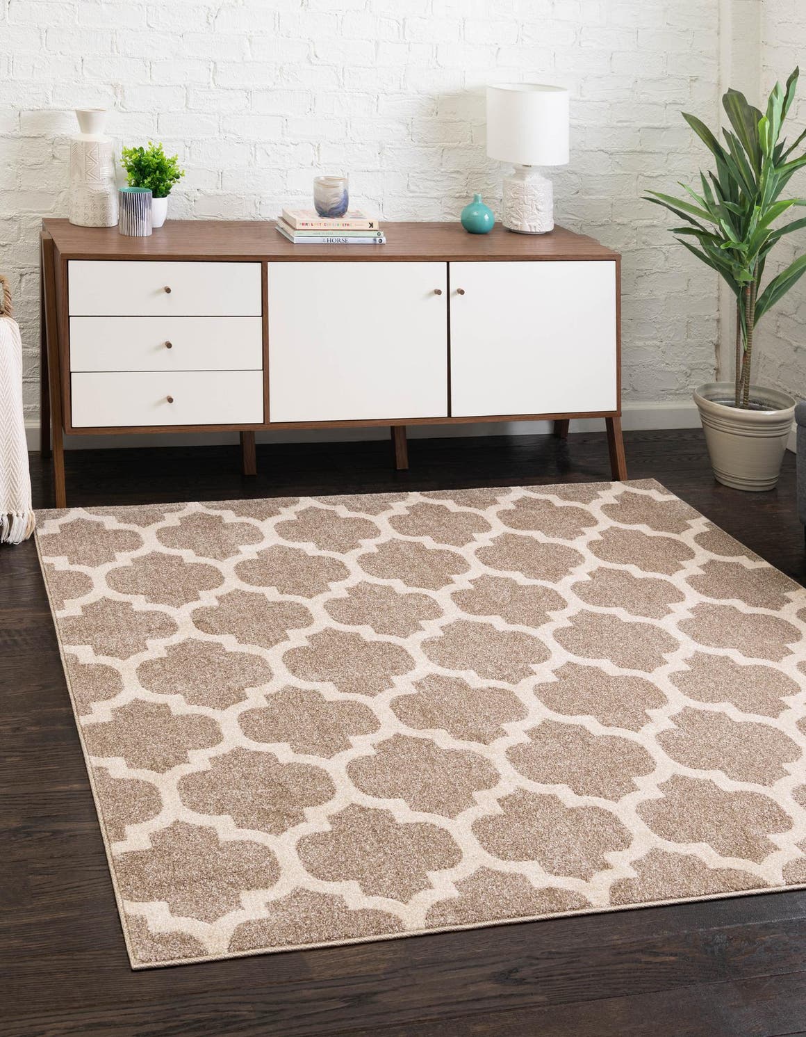 Light Brown 6' 1 x 6' 1 Trellis Square Area Rug