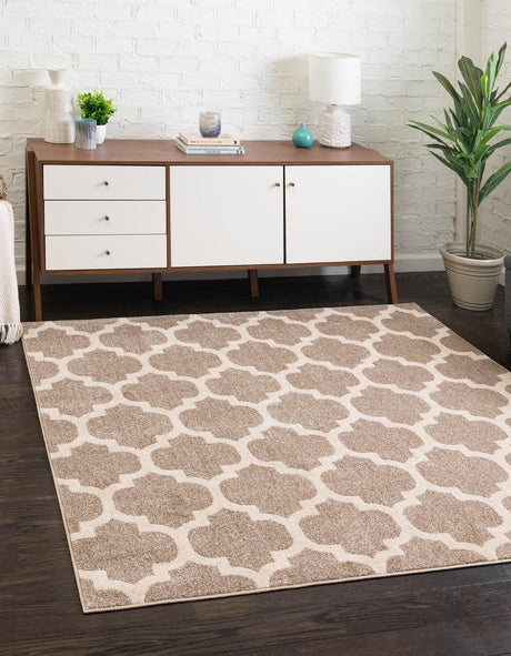 Light Brown 6' 1 x 6' 1 Trellis Square Area Rug
