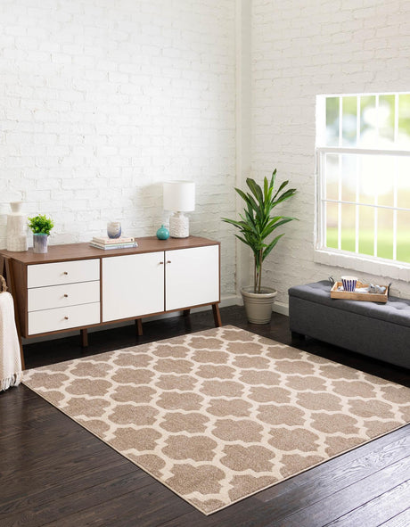 Light Brown 6' 1 x 6' 1 Trellis Square Area Rug Geometric Modern Unique Durable Easy Clean Carpet for Contemporary Interior Design for Sale at Rug Engine