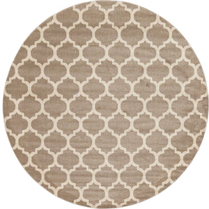 Light Brown 10' x 10' Trellis Round Area Rug