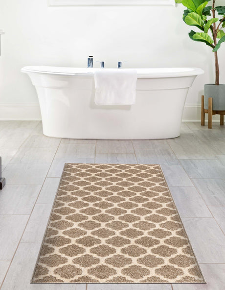 Light Brown 2' 7 x 8' Trellis Runner Area Rug Geometric Modern Unique Durable Easy Clean Carpet for Contemporary Interior Design for Sale at Rug Engine