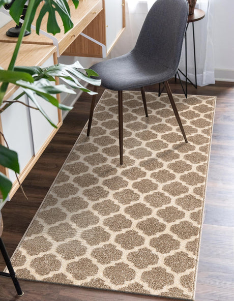 Light Brown 2' 7 x 13' 1 Trellis Runner Area Rug Geometric Modern Unique Durable Easy Clean Carpet for Contemporary Interior Design for Sale at Rug Engine