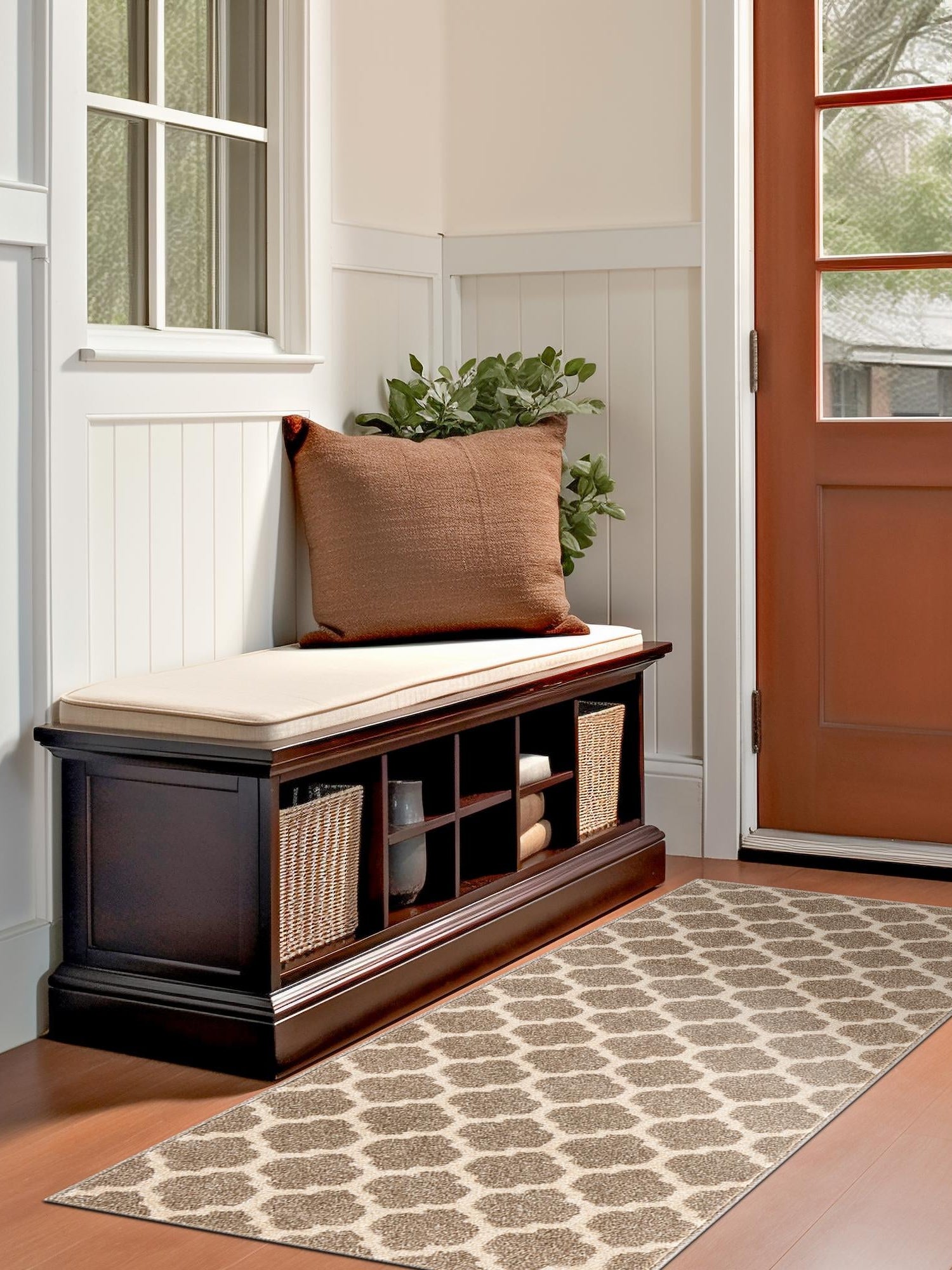 Light Brown 2' 7 x 16' 5 Trellis Runner Area Rug