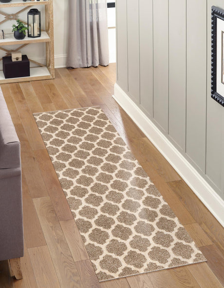 Light Brown 2' 7 x 8' Trellis Runner Area Rug Geometric Modern Unique Durable Easy Clean Carpet for Contemporary Interior Design for Sale at Rug Engine