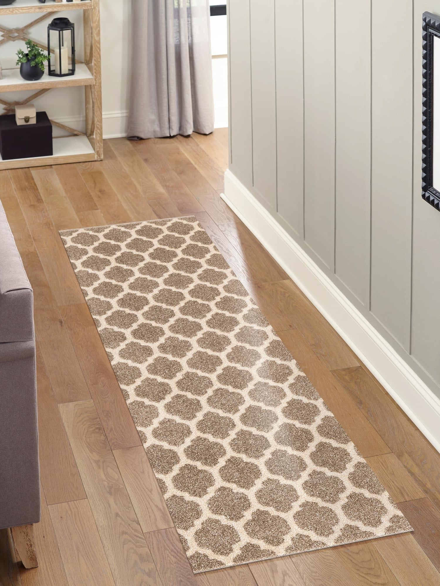 Light Brown 2' 7 x 19' 8 Trellis Runner Area Rug