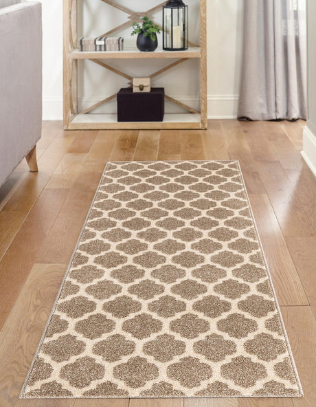 Light Brown 2' 7 x 16' 5 Trellis Runner Area Rug Geometric Modern Unique Durable Easy Clean Carpet for Contemporary Interior Design for Sale at Rug Engine
