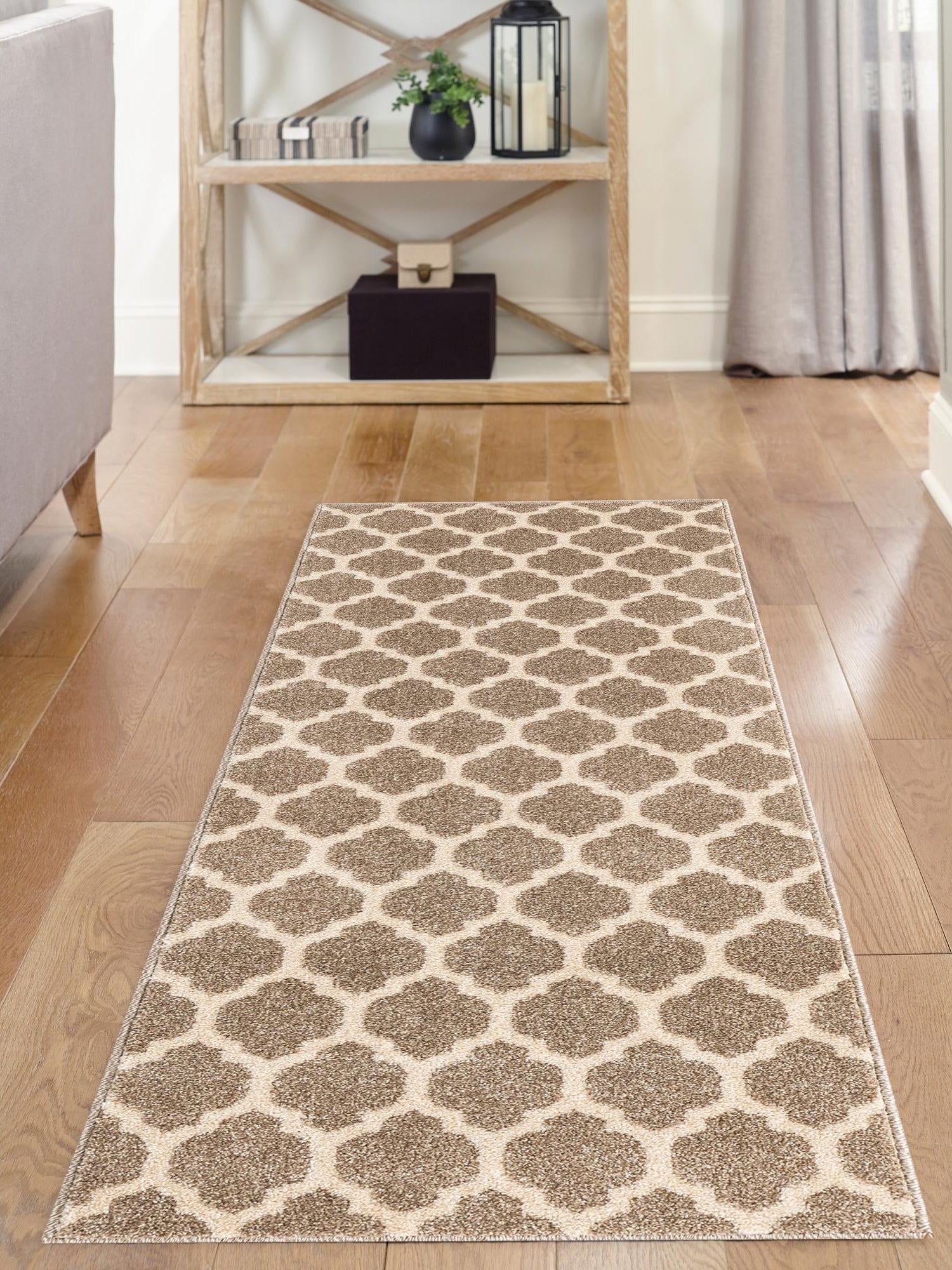 Light Brown 2' 7 x 8' Trellis Runner Area Rug