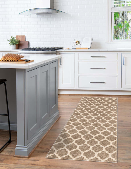 Light Brown 2' 7 x 10' Trellis Runner Area Rug Geometric Modern Unique Durable Easy Clean Carpet for Contemporary Interior Design for Sale at Rug Engine
